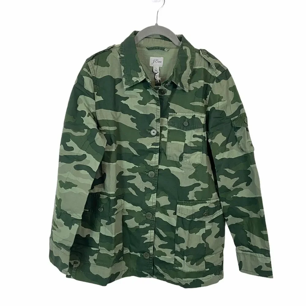 J. Crew Camouflage Garment Dyed Lightweight Shacket In Green Size Small
